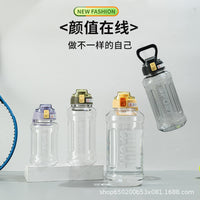 Large Capacity Tritan Water Bottle with Straw and Time Marker, Portable for Sports and Outdoor Activities