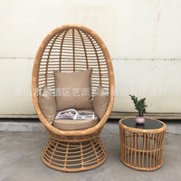 Nordic Rattan Lounge Chair Set for Resort and Outdoor Patio - Bird's Nest Hanging Chair Villa Furniture with Coffee Table
