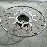 Rotating Campfire Cooking Grill with Adjustable Legs and Multi-functional Pot Rack