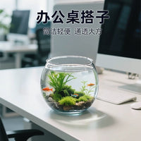 Round Desktop Fish Tank for Goldfish and Betta Fish, Ecological Aquascape Aquarium