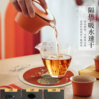 Absorbent Gourd Pattern Dish Drying Mat Heat Resistant Non-Slip Round Table Mat