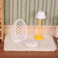 Dollhouse Miniature Furniture Set with Hollow Chair, Cushion, Floor Lamp, and Carpet Model for OB1 Scenes