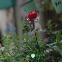 Japanese Style Miniature Resin House Bird Ornament with Mini Street Lamp for Garden Decor