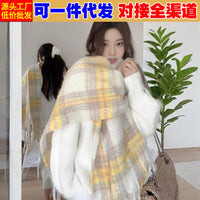 Women's Faux Cashmere Scarf with Tassels, Thickened Warm Winter Neck Wrap, Mid-Length Versatile Shawl