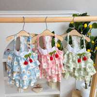 Pet Cherry Daisy Cake Dress Breathable Sling Skirt for Small Dogs and Cats