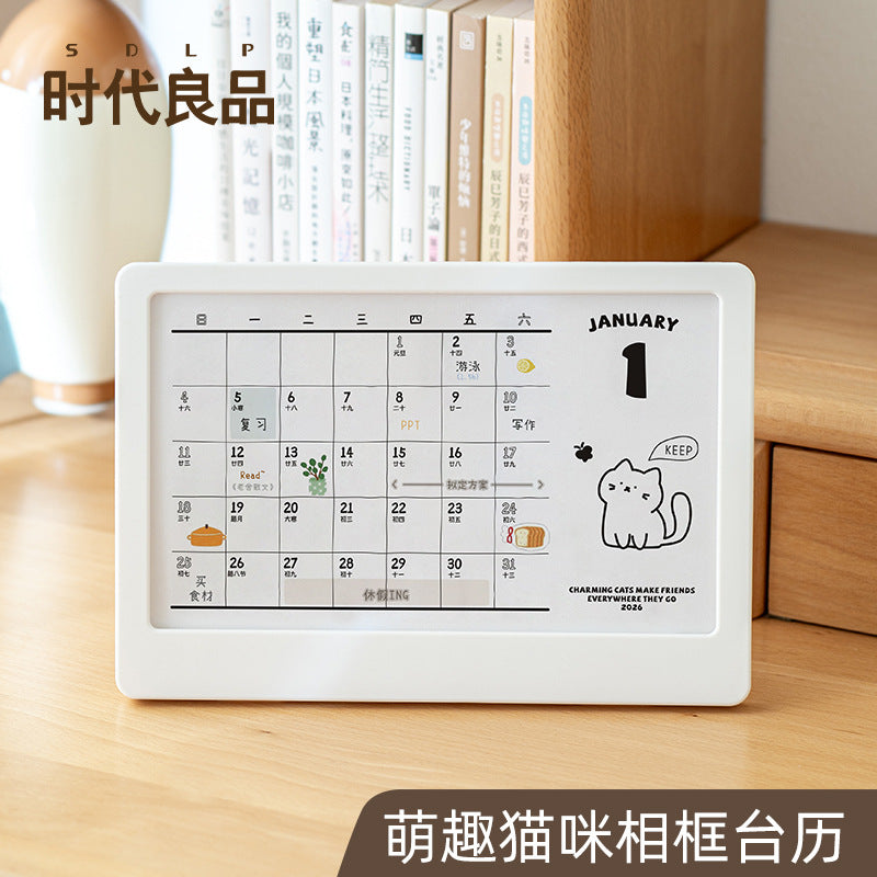 2026 Cat-Themed Desk Calendar with Stand for Office and Students