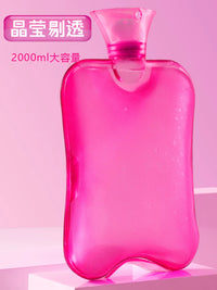 Transparent PVC Hot Water Bottle with Plush Cover, 2000ml Large Capacity, Explosion-Proof
