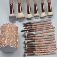 23-Piece Diamond-Embellished Makeup Brush Set with Storage Bucket, Headband, and Eyelash Curler