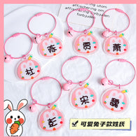 Personalized Pink Rabbit Acrylic Keychain with Steel Wire Rope and Bell Charm
