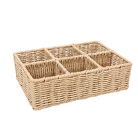 Multi-Compartment Woven Desktop Organizer Basket for Cosmetics and Remotes