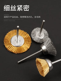 Rotary Wire Brush Head Set for Wood Carving, Deburring, Rust Removal, and Polishing