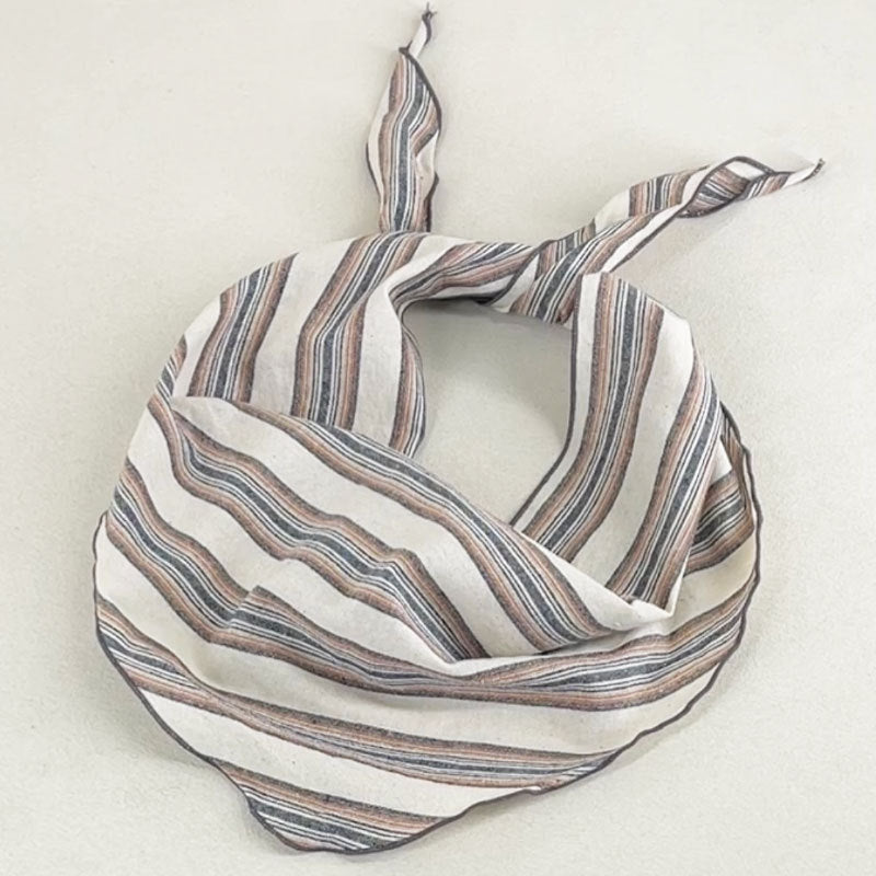 Vintage Striped Cotton Linen Scarf for Women - Neck Warmer, Headband, or Small Kerchief