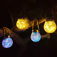 Solar Powered Crackle Glass Ball Hanging Lantern for Garden & Patio Decor, Waterproof Outdoor Night Light