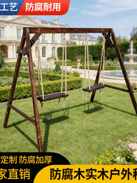 Solid Wood Outdoor Swing Chair for Patio Yard Balcony - Anti-Corrosion Double Seater Rocking Chair
