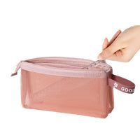 Thickened Mesh Layered Three-Compartment Pencil Pouch, Transparent, Large Capacity for Students