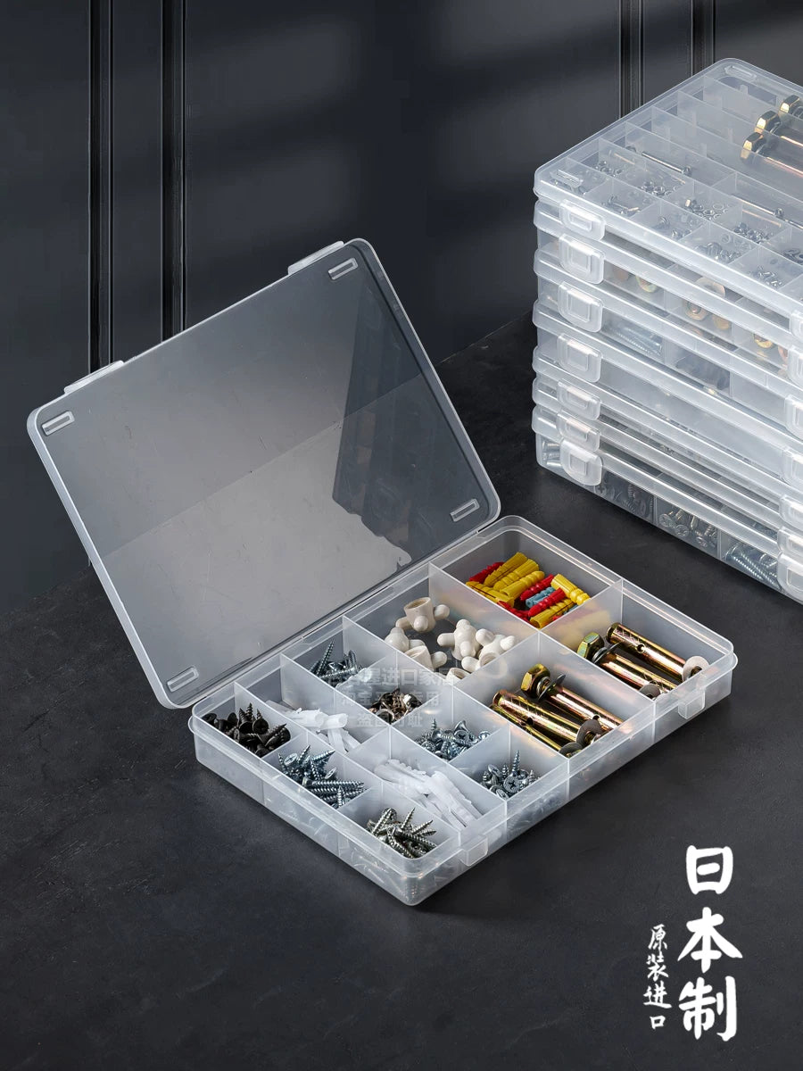 Japanese Imported Multi-Compartment Storage Box for Small Parts, Hardware, Screws, Fishing Tackle, and Electronic Components