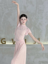 Classical Dance Gauze Top for Women - Elegant Mesh Practice Wear with Flutter Sleeves