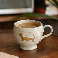 Japanese Retro Dachshund Ceramic Mug Kiln-Fired Rough Pottery Coffee Cup Wabi-Sabi Style Home Office Water Mug