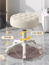 Adjustable Swivel Salon Stool with Wheels, Round PU Leather Chair for Beauty, Hair, and Barbershops