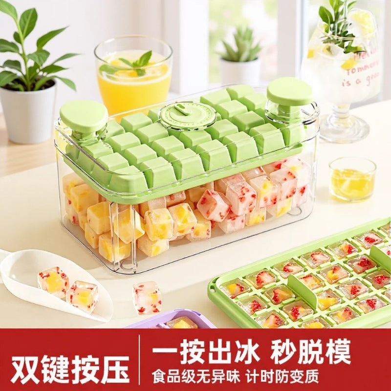 Ice Cube Tray with Lid and Storage Bin, Food-Grade Silicone Press-Type Ice Maker for Refrigerator, Homemade Ice Cubes