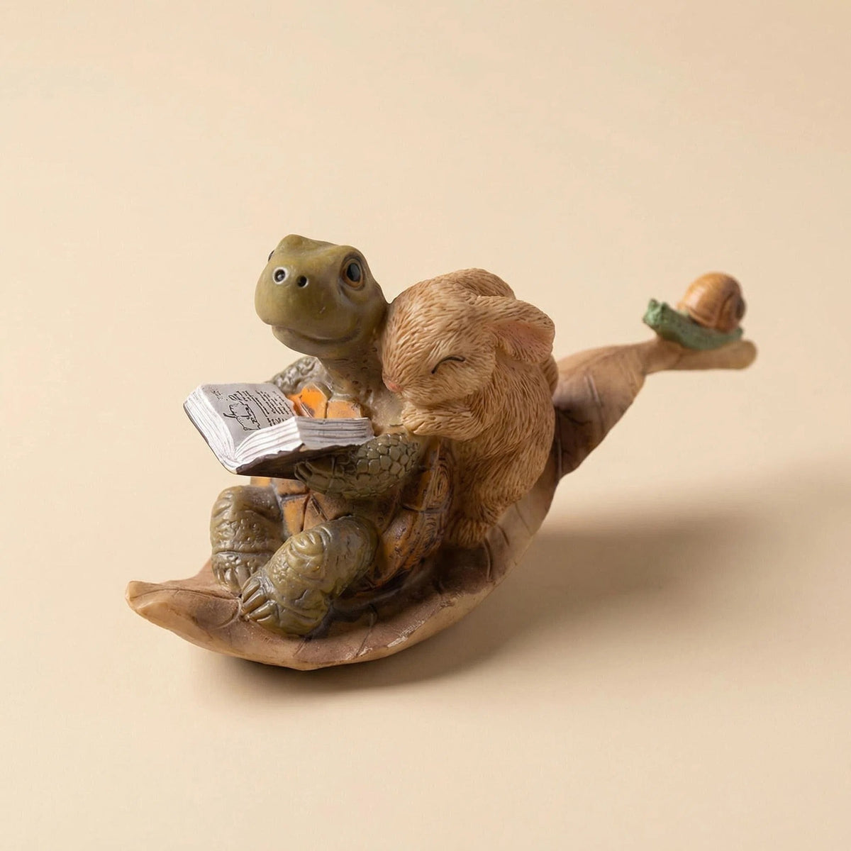 Cute Turtle and Rabbit Reading Figurine Planter for Succulents, Office Desk Decor