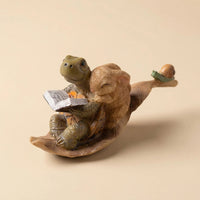 Cute Turtle and Rabbit Reading Figurine Planter for Succulents, Office Desk Decor
