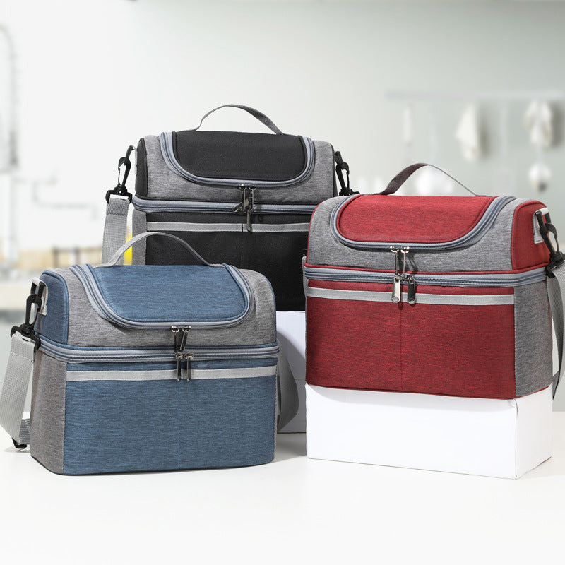 Double Layer Insulated Lunch Bag with Shoulder Strap - Portable & Simple Design