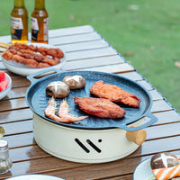 Outdoor Camping Round Stainless Steel BBQ Grill Set Portable Charcoal Stove Indoor Tea Heater Desktop Warmer