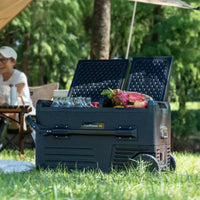 Portable Compressor Refrigerator with Wheels and Built-in Battery for RV, Camping, and Car Use