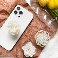 Elegant Rose Pearl Flower Phone Grip Stand for Desk
