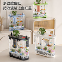 Desktop Mini Aquarium Kit with Filter and LED Light, Clear Plastic Eco-Friendly Fish Tank for Home Office Decor