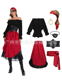 Women's Halloween Medieval Pirate Cosplay Costume Two-Piece Set