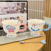 Cute Ceramic Mug with Spoon, 400ml Creative Gift Box for Couples and Girls