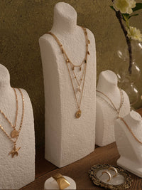 Travertine Jewelry Display Stand for Necklaces, Earrings, and Rings - White Plaster Mannequin Prop