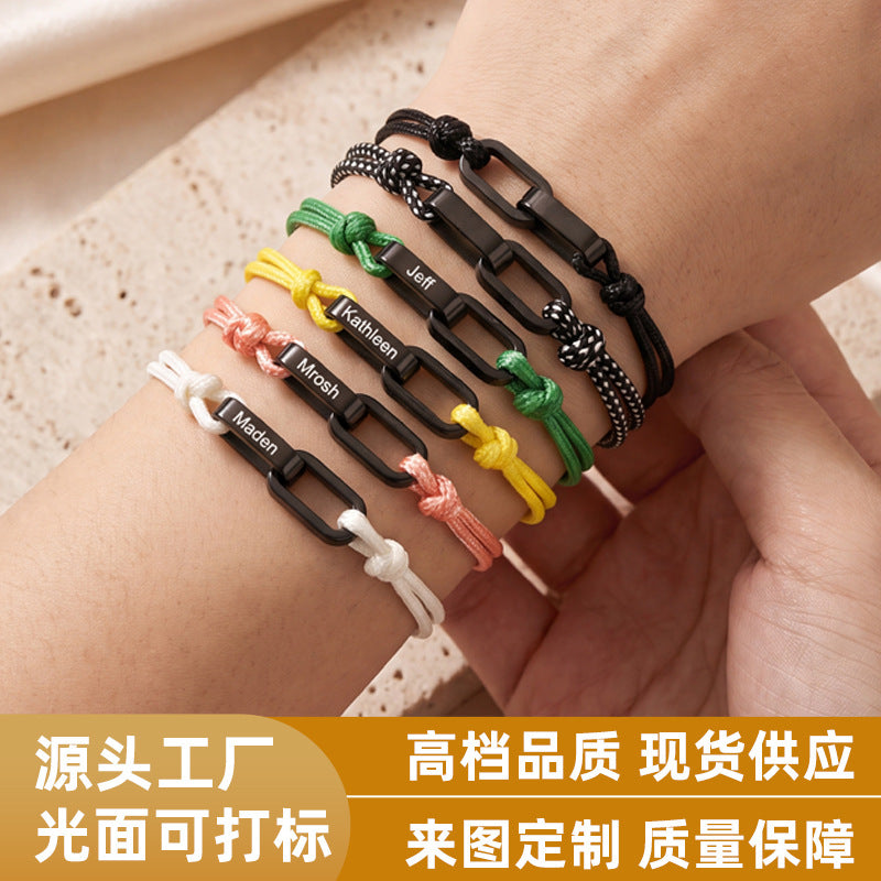 Stainless Steel Engravable Double Buckle Rope Bracelet for Couples