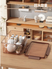 Dustproof Tea Set Storage Box with Lid for Teacups and Teapots, Large Capacity Desktop Organizer