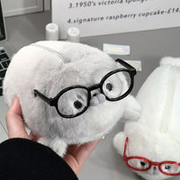 Fluffy Seal Plush Pencil Pouch with Glasses, Large Capacity Standing Stationery Organizer for Students