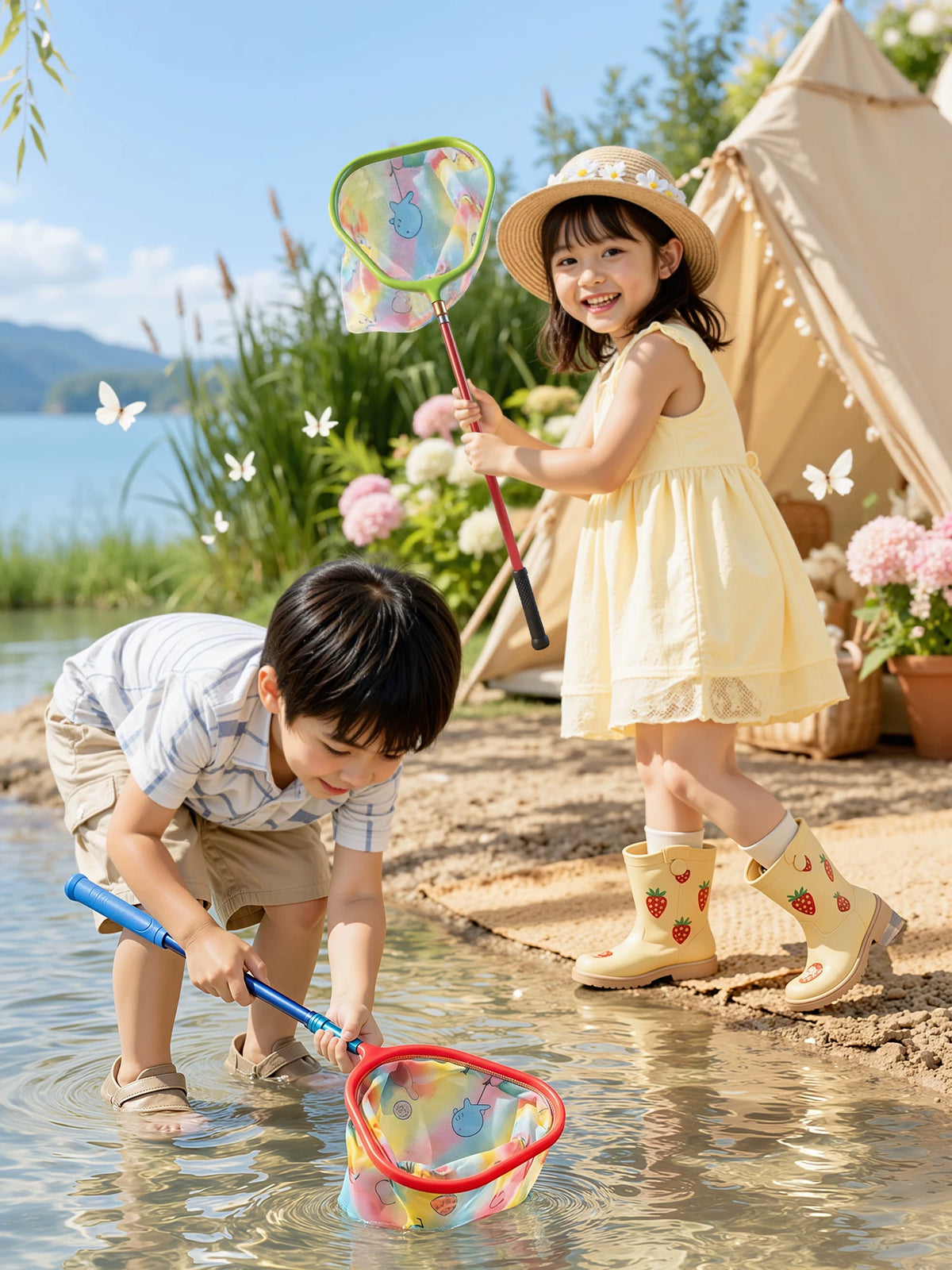 Kids' Outdoor Telescopic Fishing Net & Insect Butterfly Catching Net with Stainless Steel Pole