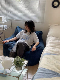 Lazy Sofa Recliner with Footrest, Single Tatami Bean Bag Chair for Bedroom Balcony Reading