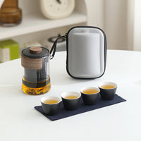 Portable Glass Travel Tea Set with One Pot and Four Cups for Outdoor Personal Use