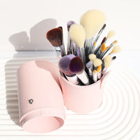 31-Piece Professional Makeup Brush Set with Pink PU Leather Bucket Bag