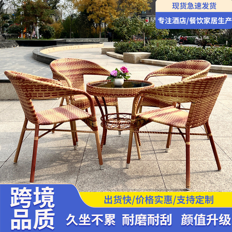 Handwoven PE Rattan Outdoor Bistro Set with Armrests for Garden Patio Balcony