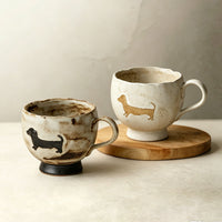 Japanese Retro Dachshund Ceramic Mug Kiln-Fired Rough Pottery Coffee Cup Wabi-Sabi Style Home Office Water Mug