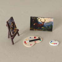 Miniature Dollhouse Painting Easel & Fish Tank Decor Set