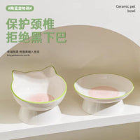Ceramic Tilted Cat Bowl Set for Food and Water - Anti-Vomit & Anti-Black Chin Design