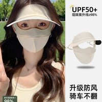 Women's Summer Ice Silk Full Face Sun Protection Mask with Brim and UV Shield