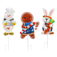 Christmas Metal Yard Stake Decorations - Snowman, Rabbit, Gingerbread Man Garden Ornaments