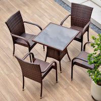 Outdoor Wicker Patio Dining Set with Table and Chairs for Balcony Garden Cafe