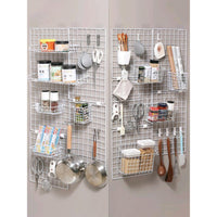 Wall Grid Panel Storage Basket & Hooks for Photo Display & Dorm Decor, No-Drill Iron Wire Mesh Organizer