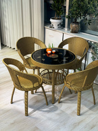 Outdoor Swivel Rattan Chair and Table Set for Patio and Garden